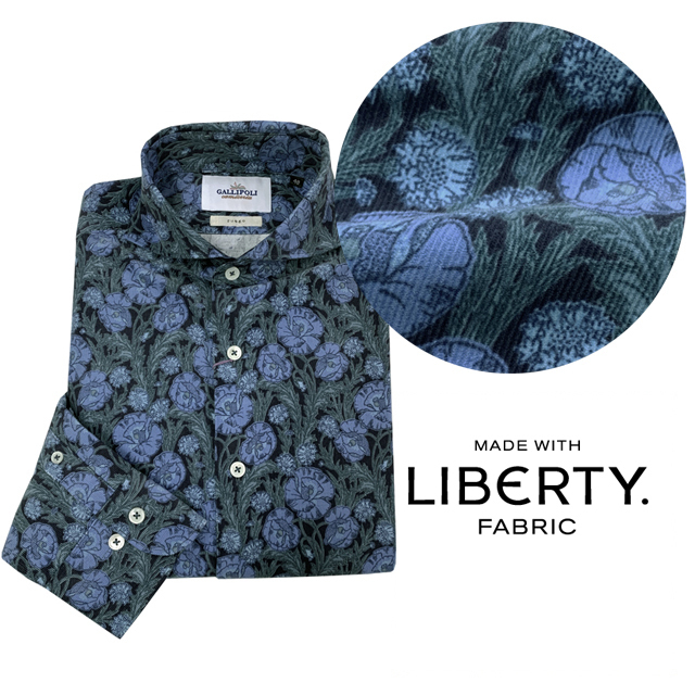 LIBERTY/リバティブルーフラワープリントコーデュロイシャツ