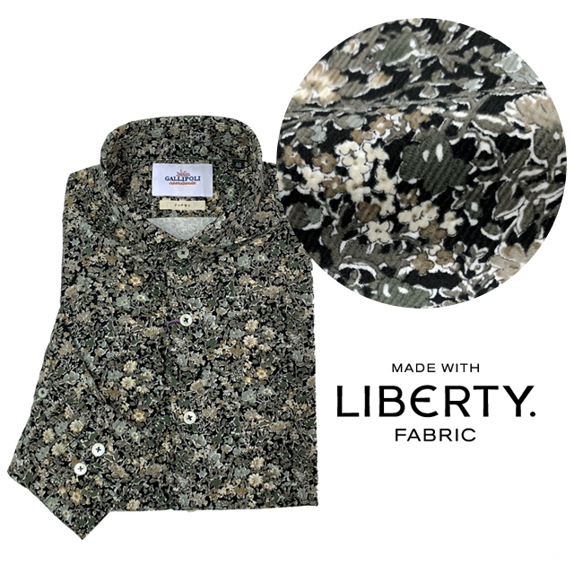 LIBERTY/リバティブラックフラワープリントコーデュロイシャツ