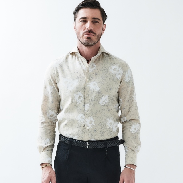 FLOREA LINEN ビッグフローラル コットンリネンシャツ