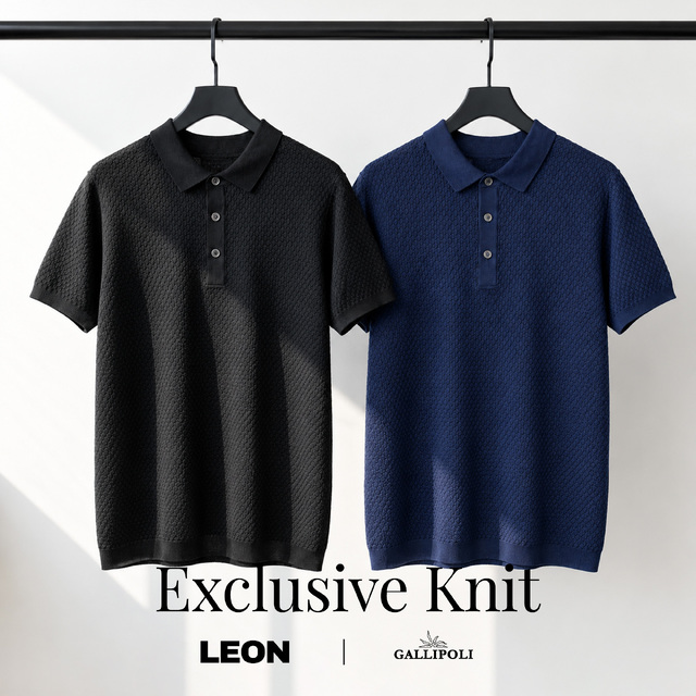 LEON別注 ブロックニットポロシャツ