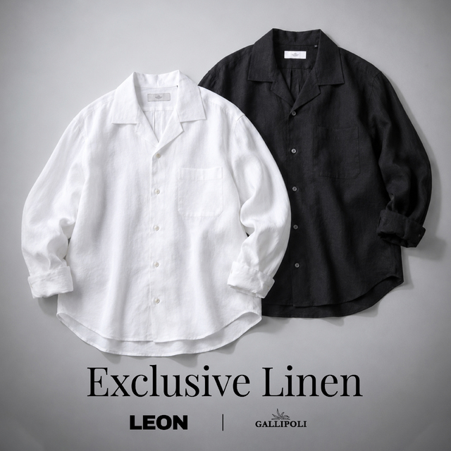 LEON別注 ウォッシュドリネンオープンカラー長袖シャツ